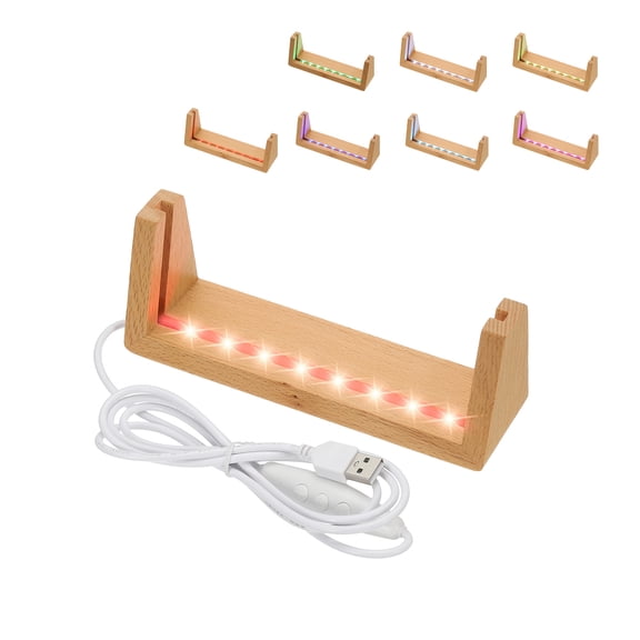 Uxcell 5 Inch Wooden LED Light Base Beech Wood Light Display Stand Table Lighted Lamp Base Night Light, Colorful Light