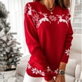thumbnail image 2 of Herrnalise Women's Knitted Crop Tops Fashion Round Neck Christmas Print Comfortable Long Sleeve Loose Sweater Top Pullover Jumper Sweaters, 2 of 7
