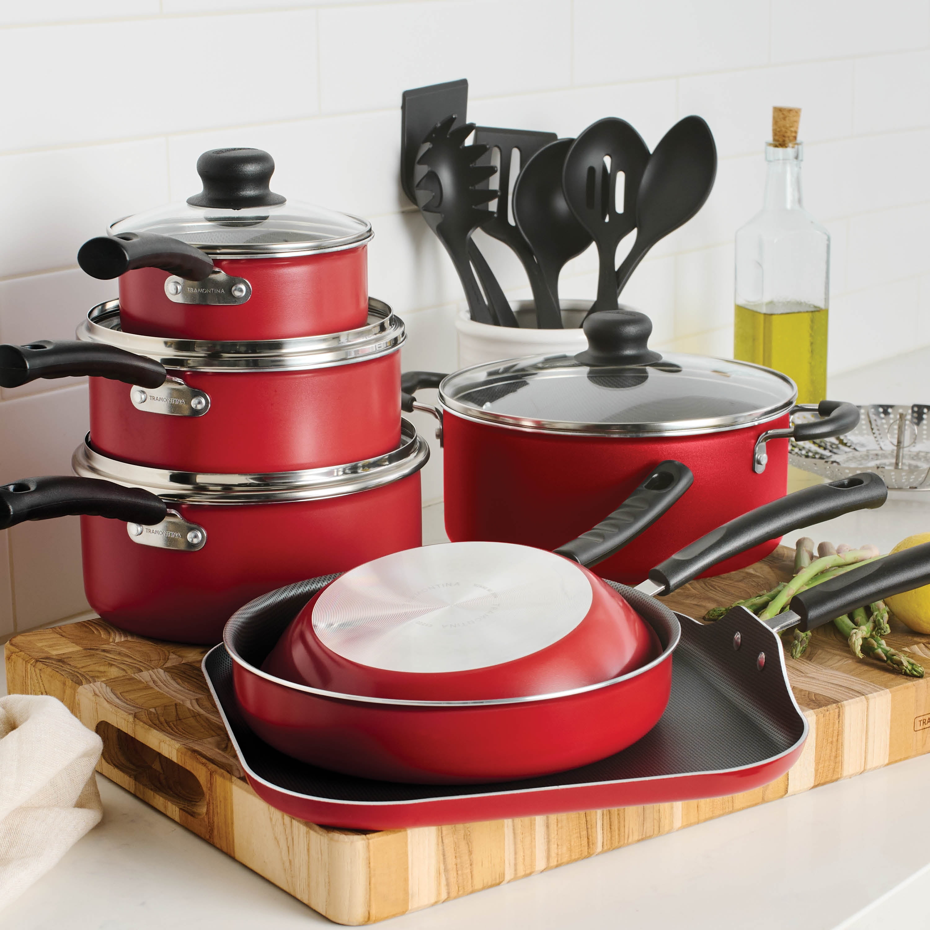 Tramontina Primaware 18 Piece Non-stick Cookware Set, Red – A Belle Decor