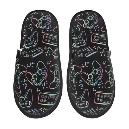 

House Slippers for Women and Men Macaron Line Game Controller Comfy Fuzzy Bedroom Slippers Furry Home Shoes for Indoor Outdoor