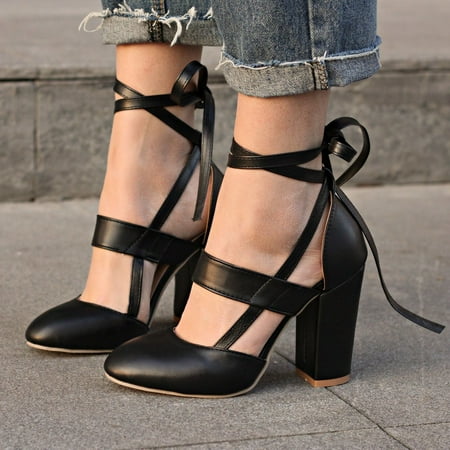 

VKEKIEO Closed Toe Summer Sandals For Women High Heel Chunky Black