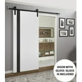 thumbnail image 3 of Sturdy Barn Door | Planum 0040 White Silk with Black Glass | 6.6FT Rail Hangers Heavy Hardware Set | Solid Panel Interior Doors-30" x 96"-Black Rail, 3 of 6