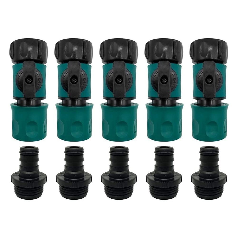 Plastic Garden Hose Quick Connect with Shutoff Valve Set Male and Female, 3/4” Q