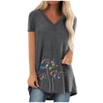 thumbnail image 1 of WEIYLL Ladies T Shirts Plus Size Print V-Neck Short Sleeve Long Grey Tops Sizes L, 1 of 3