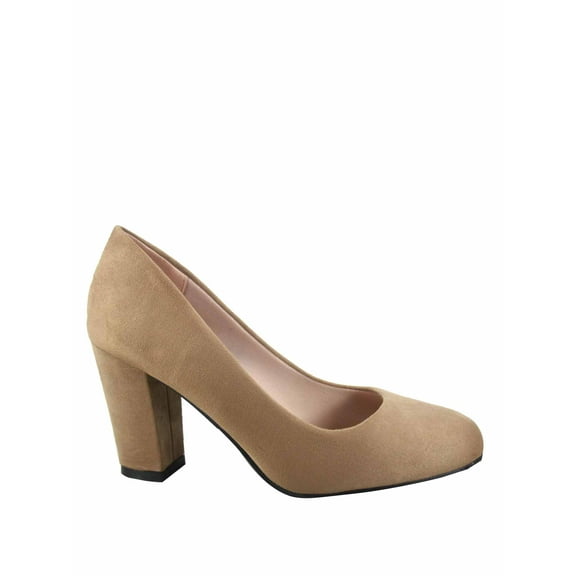 Songful-3 Women's Fashion Patent Faux Suede Round Toe Chunky Heel Slip On Pump Dress Shoes