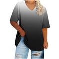 thumbnail image 2 of Plus Size V Neck T Shirts Women Gradient Print Short Sleeve Tops Casual Summer Tshirts Loose Fit Tee, 2 of 5