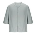 thumbnail image 4 of Stamzod Plus Size Men Shirts Summer V Neck Three-Quarters Sleeve Button Down Shirts Casual Loose Plain Tshirts for Men Gray XXXL, 4 of 7
