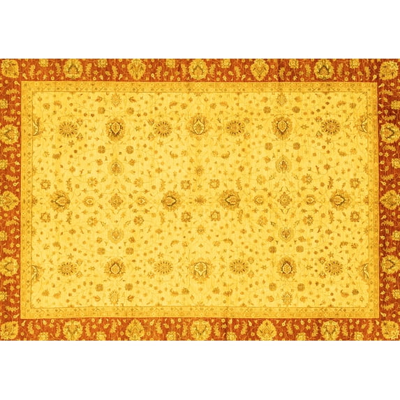 Ahgly Company Machine Washable Indoor Rectangle Oriental Yellow Modern Area Rugs, 4' x 6'