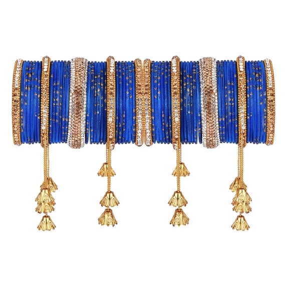 Efulgenz Indian Bangle Set Antique Oxidized Indian Jewelry Rhinestone Crystal Metal Bracelet Bangle Set (Set of 58)