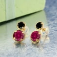 thumbnail image 2 of Gem Stone King 14K Yellow Gold Red Created Ruby and Black Diamond Earrings for Women (2.54 Cttw, Gemstone July Birthstone, Round Cut 6MM and 4MM), 2 of 3