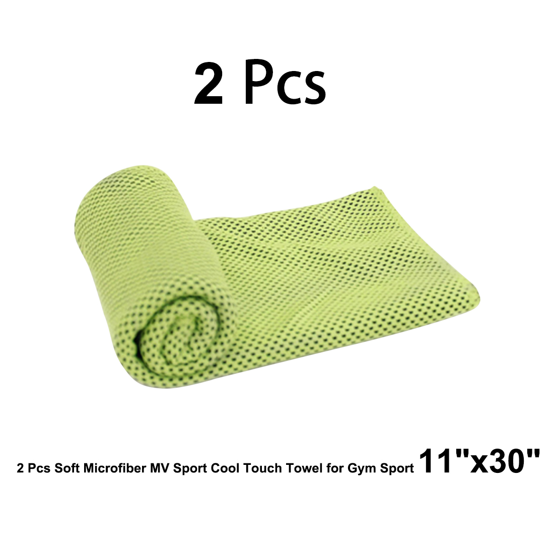Unique Bargains 2Pcs Soft Microfiber Sport Cool Touch Towel 11"x30" Green