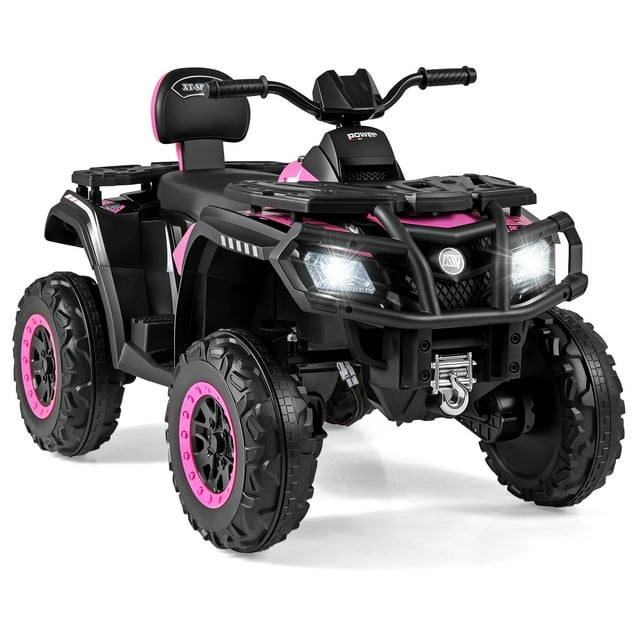 Gymax 24V 2-Seater 4-Wheeler Quad Electric Vehicle w/ 4 Motors Soft Start LED Lights Pink