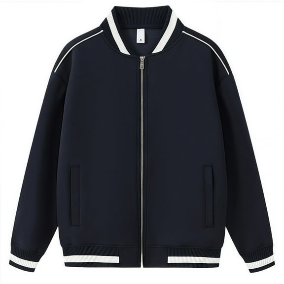 Men's Baseball Jacket Hoodies Long Sleeve Loose Varsity Sweatshirt for Couple Zip Up Coat