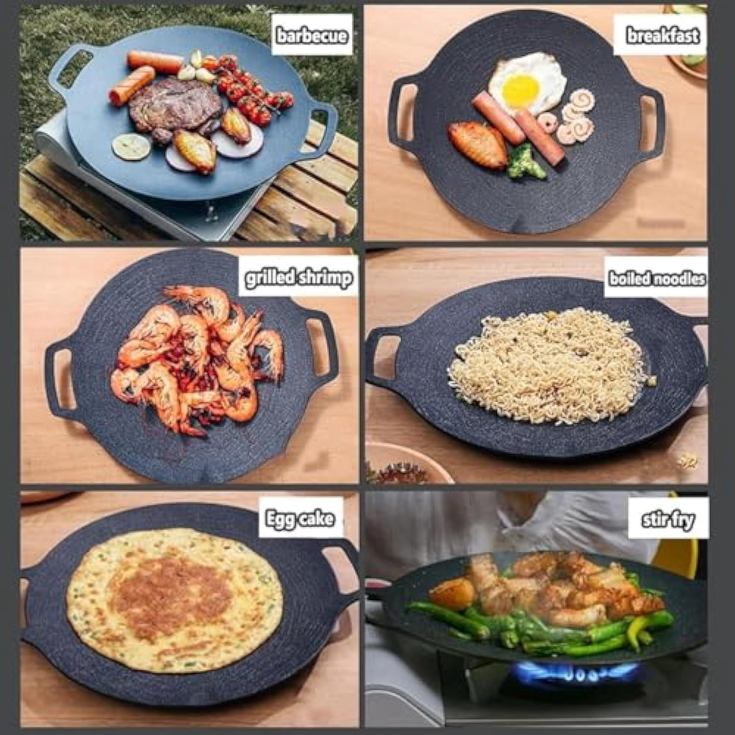 Consecutivte Non-Stick Round Baking Pan, Korean Grill Pan For Indoor Cooking, For Home Kitchen Camping Travel, With Clip (34cm/13.38in)