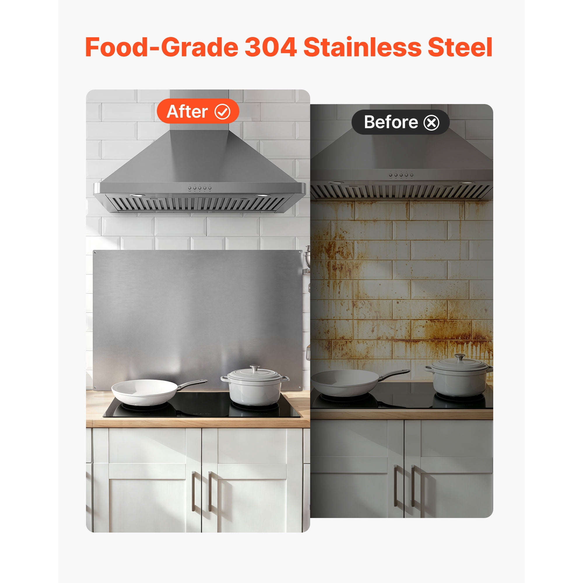 KFFKFF 36" x 24" Stainless Steel Stove Backsplash, Smooth Surface Splatter Guard,Wall Protector for Range Hood, Easy-to-Clean Kitchen Metal Panel with Pre-Drilled Holes for Simple Installation,Silver