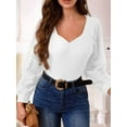 thumbnail image 4 of Women'S Long Sleeve Shirts Lace Floral Tops Casual Knit Sweetheart Neckline Blouses Dressy Elegant Tunic Shirts White L, 4 of 5