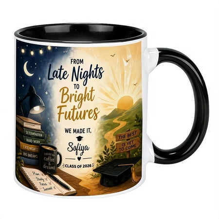 Personalized Graduation Mug with Custom Names and Year Unique Class of 2026 Custom Coffee Mug, From Late-Night Studying to Future Graduation Gift for Daughter or Son from Mom or Dad