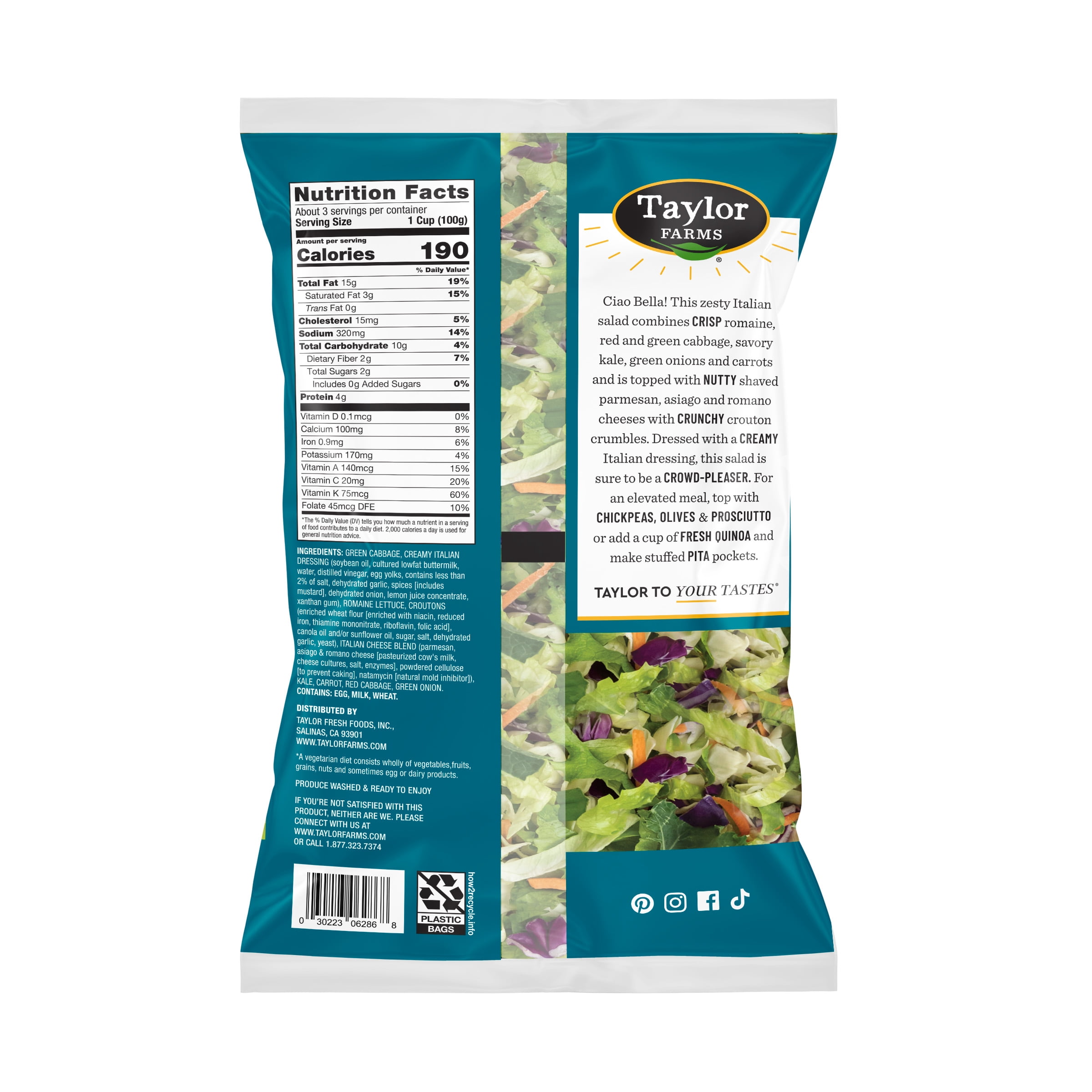 Taylor Farms Creamy Italian Chopped Salad Kit, 11oz, Fresh