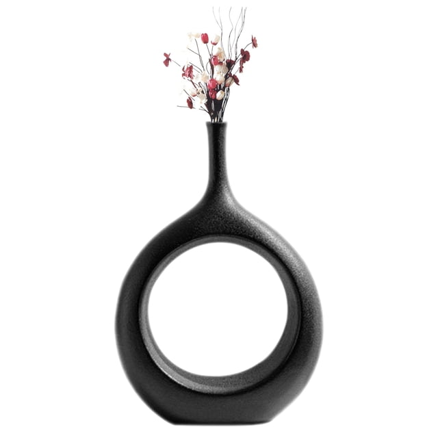 Muyoka Florero de cerámica Florero de cerámica circular con diseño hueco Flores secas hechas a mano Maceta Decoración de escritorio de arte moderno para sala de estar Oficina Hogar,Pequeño negro Muyoka Hogar