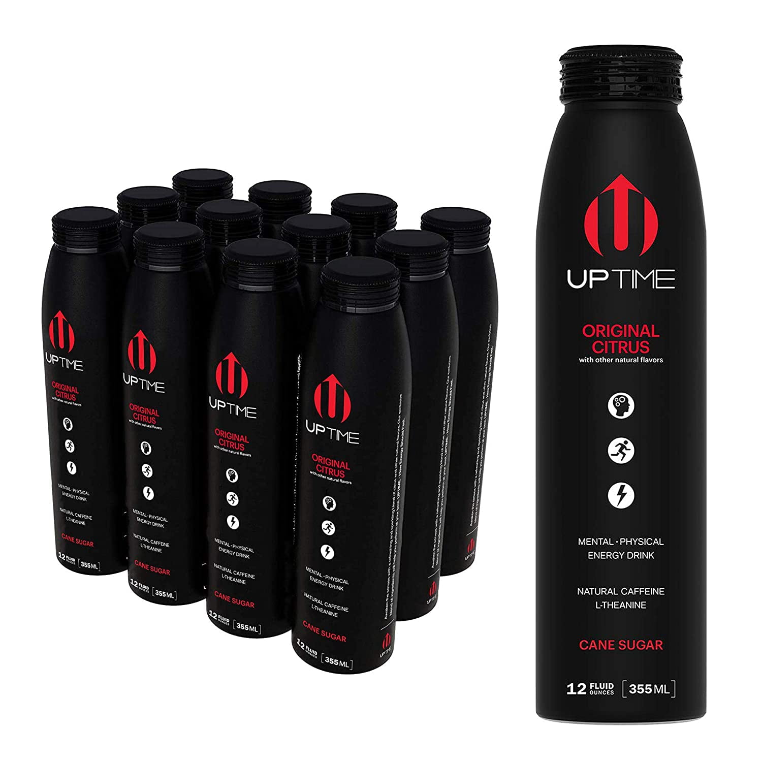 UPTIME Original Citrus Cane Sugar (12 Pack), Premium Energy Drink, 12 oz Bottles, Natural
