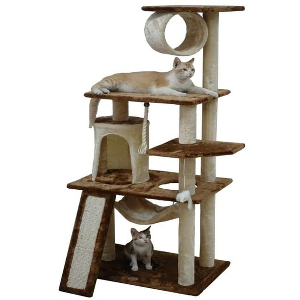 Go Pet Club 53in Cat Tree & Condo Scratching Post Tower, Beige & Brown