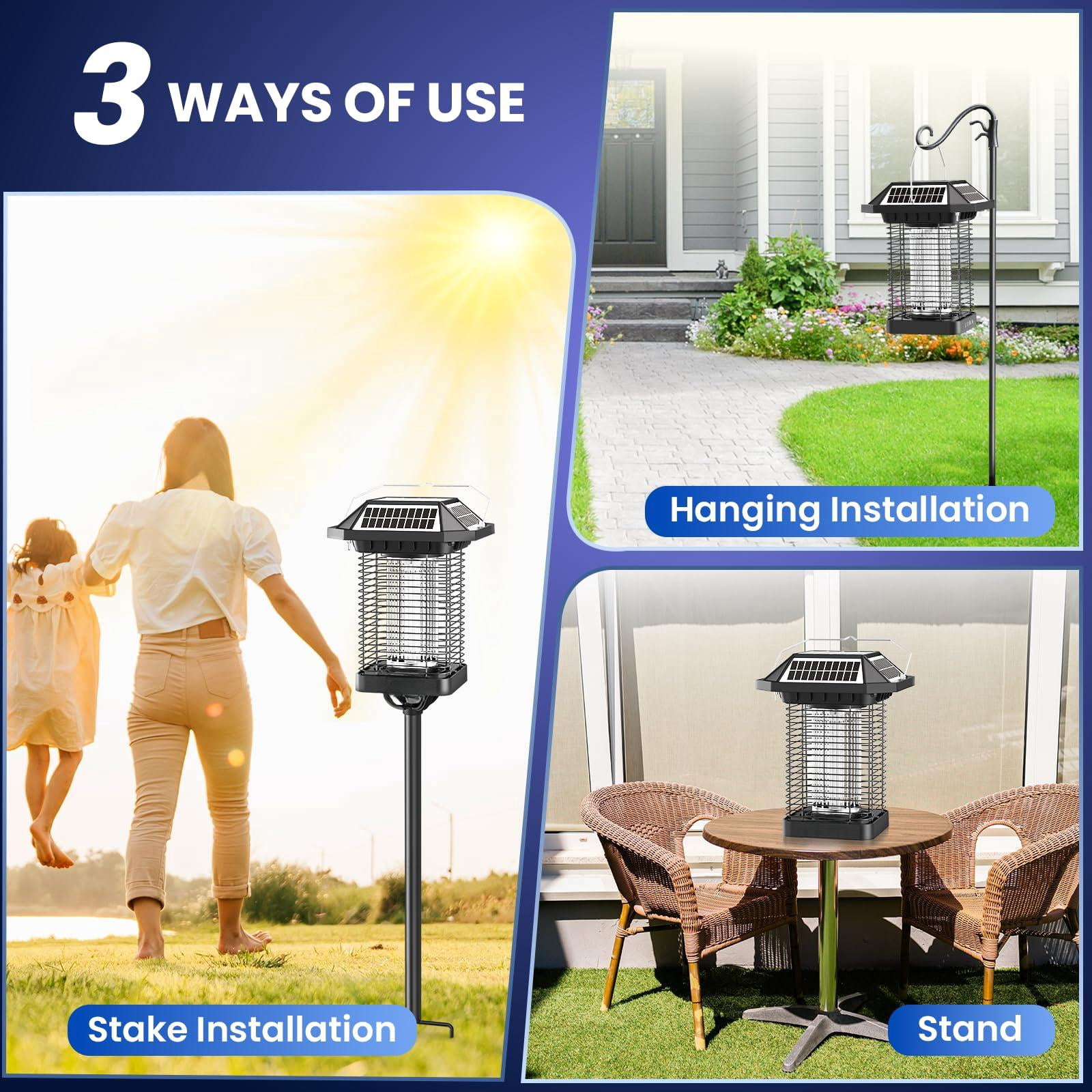 Solar Zapper Outdoor  2 In 1 Mosquito Cordless & Rechargeable Insect Killer Lamp 3500v Catcher Decor Light For Patio Garden Backyard