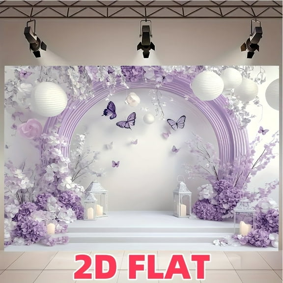 Purple Floral Arch Wedding Backdrop Lavender White Flower Bridal Shower Photography Background Purple Butterfly White Lantern Baby Shower Birthday Party Decorations Banner Supplies Photo Booth Props