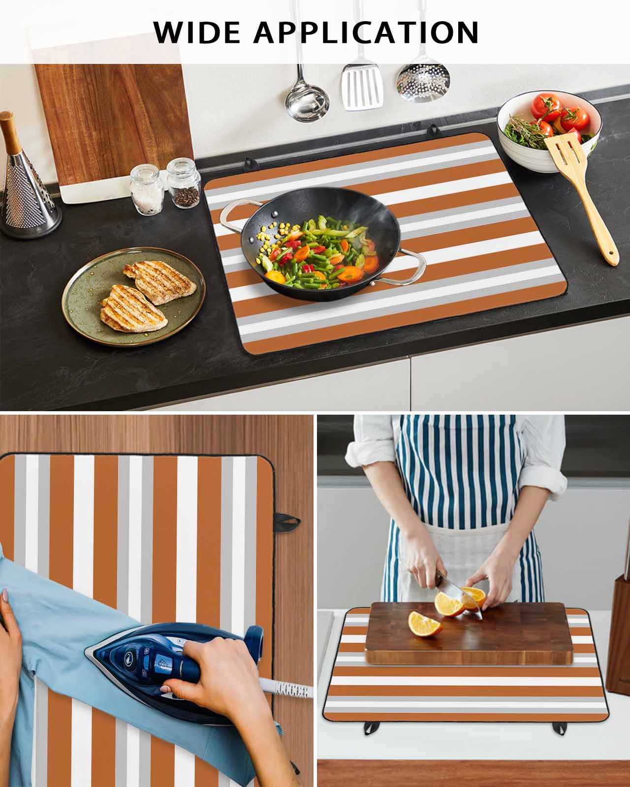 nqOlkjepod Large Induction Cooktop Protector Mat 24"x21", Burnt Orange Grey Stripe Stove Top Covers for Electric Stove, Minimalist Farmhouse Striped Stove Burner Cover Mats, Glass Top Stove Cover