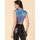 thumbnail image 3 of Top corto metálico Allegra K para Mujer camisetas Sin Mangas holográficas brillantes Color Plata Azul XL, 3 of 6