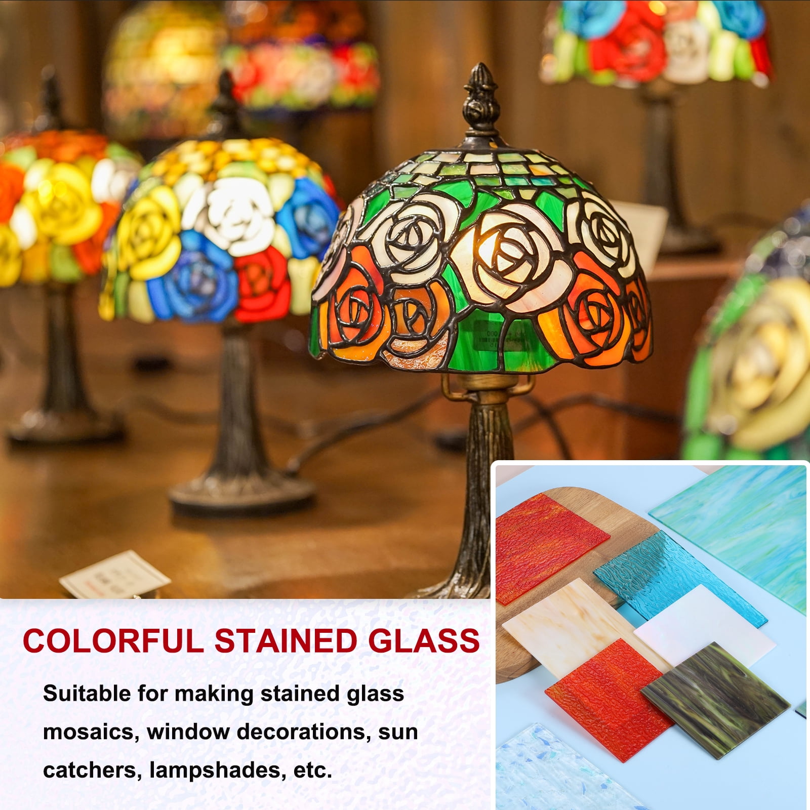 4 x 6 Inch Transparent Stained Glass Sheets, 2 Sheets Mosaic Glass Variety Pack Tiles for Art Supplies Crafts Projects, Champagne