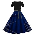 thumbnail image 2 of Edvintorg Women Halloween Print Dress Clearance Vintage Halloween Casual Cosplay Party Costumes Round Neck Belted Irregular Printed Swing Dress, 2 of 4