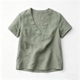 thumbnail image 5 of ITSAME Womens Cotton Linen Tops Short Sleeve V-Neck Shirts Ladies Loose Casual Blouses Green Size L, 5 of 5