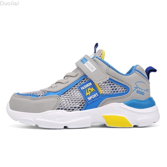 DuoJiaJ Boys Sneakers Breathable Mesh Sports Shoes For Kids Lightweight Comfortable Walking Running Outdoor Play Non Durable Easy On Off Hook And Loop Strap Boys Sports Shoes Size 11.5,Gray