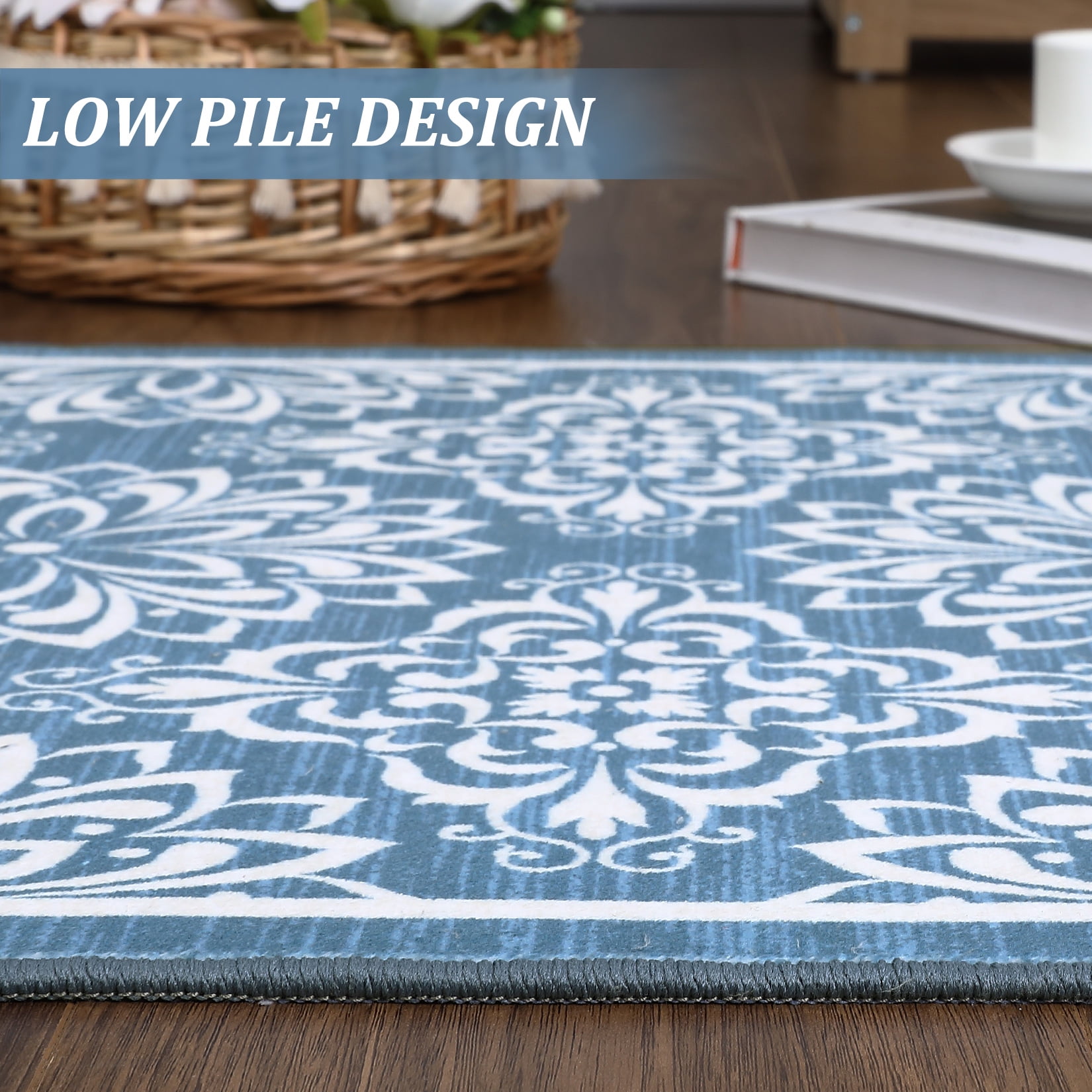 Hasoo 2' x 6' Modern Austere European Runner Rug Non Slip Hallway Runner Rug Washable Kitchen Runner Rug Entryway Runner Area Rug Blue