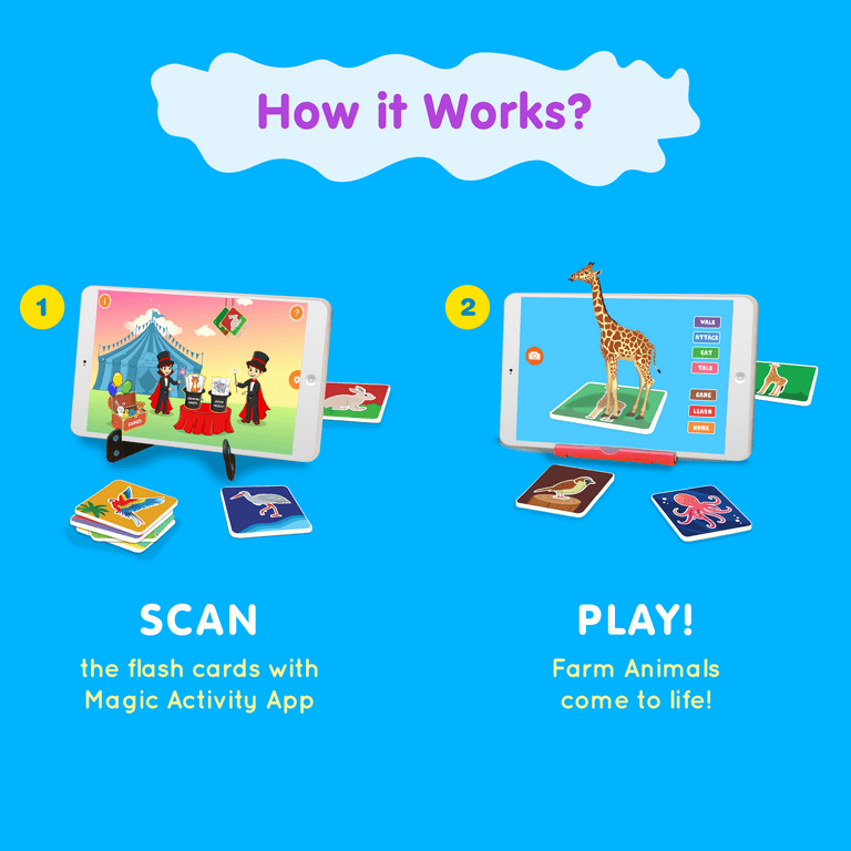 Magic Farm 4D+ Flashcards for Kids Ages 3+ with Augmented Reality - 26  Flashcards, 26 Animal Facts: Educational Toy (AR Mobile App Included) 