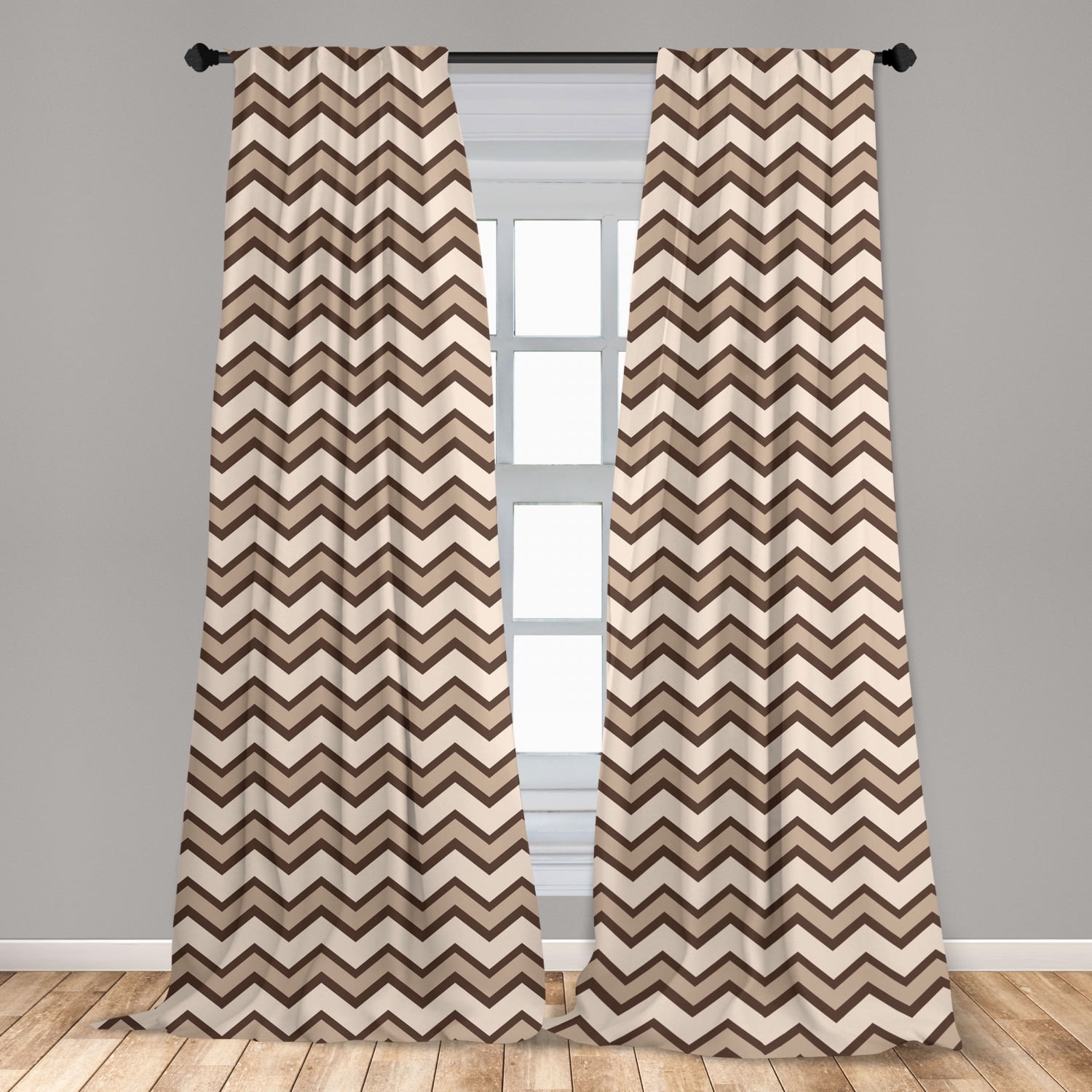 Tan Curtains 2 Panels Set Classic And Fashionable Chevron Zigzag Pattern Waves Geometric Retro