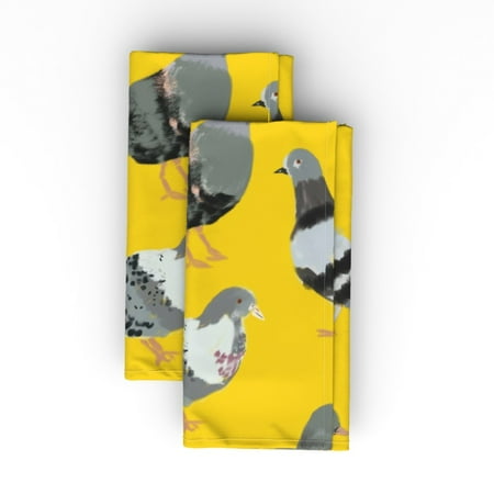 

Cotton Sateen Dinner Napkins (Set of 2) - Elegant Pigeon Bird Feathers Painting Yellow Cute Nature Print Cloth Dinner Napkins by Spoonflower
