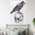 thumbnail image 4 of Scary Tapestry, Scary Movies Theme Crow Bird Sitting on a Human Old Skull Sketchy Image, Wall Hanging for Bedroom Living Room Dorm Decor, 60W X 80L Inches, Charcoal Grey White, by Ambesonne, 4 of 5