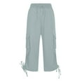 thumbnail image 4 of Lightening Sale, BiZtdJrK Cargo Shorts for Women Solid Casual Baggy Athletic Joggers Cropped Pants Summer Drawstring Elastic Waist Beam Feet Pants with Pockets Light Blue L, 4 of 8