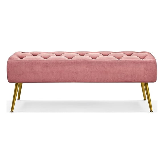 AIZYT Dining Bench, Button-Tufted Upholstered Bench with Gold Metal Base for Kitchen, Living Room, Entryway - Pink