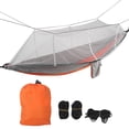 thumbnail image 1 of Hamaca individual doble para acampar con mosquitera, portátil, ligera, con correas para árboles, color naranja y gris, malla gris, 1 of 10