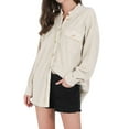 thumbnail image 2 of Women'S Loose Fit Batwing Sleeve Waffle Knit Button Down Shirt Shacket Tops Apricot Color XXL, 2 of 8