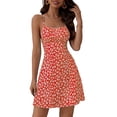 thumbnail image 1 of Women'S Summer Ditsy Floral Backless Back Tie Back Sleeveless Mini Dress Red XXL, 1 of 7