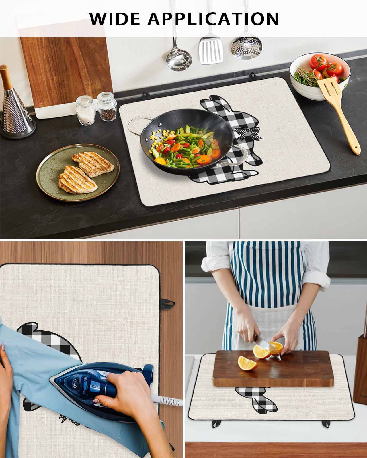 Large Induction Cooktop Protector Mat Easter Stove Top Covers for Electric Stove, Farmhouse Retro Black White Lattice Bunny Rabbit Decorative Stove Burner Cover Mats, Glass Top Stove Cover