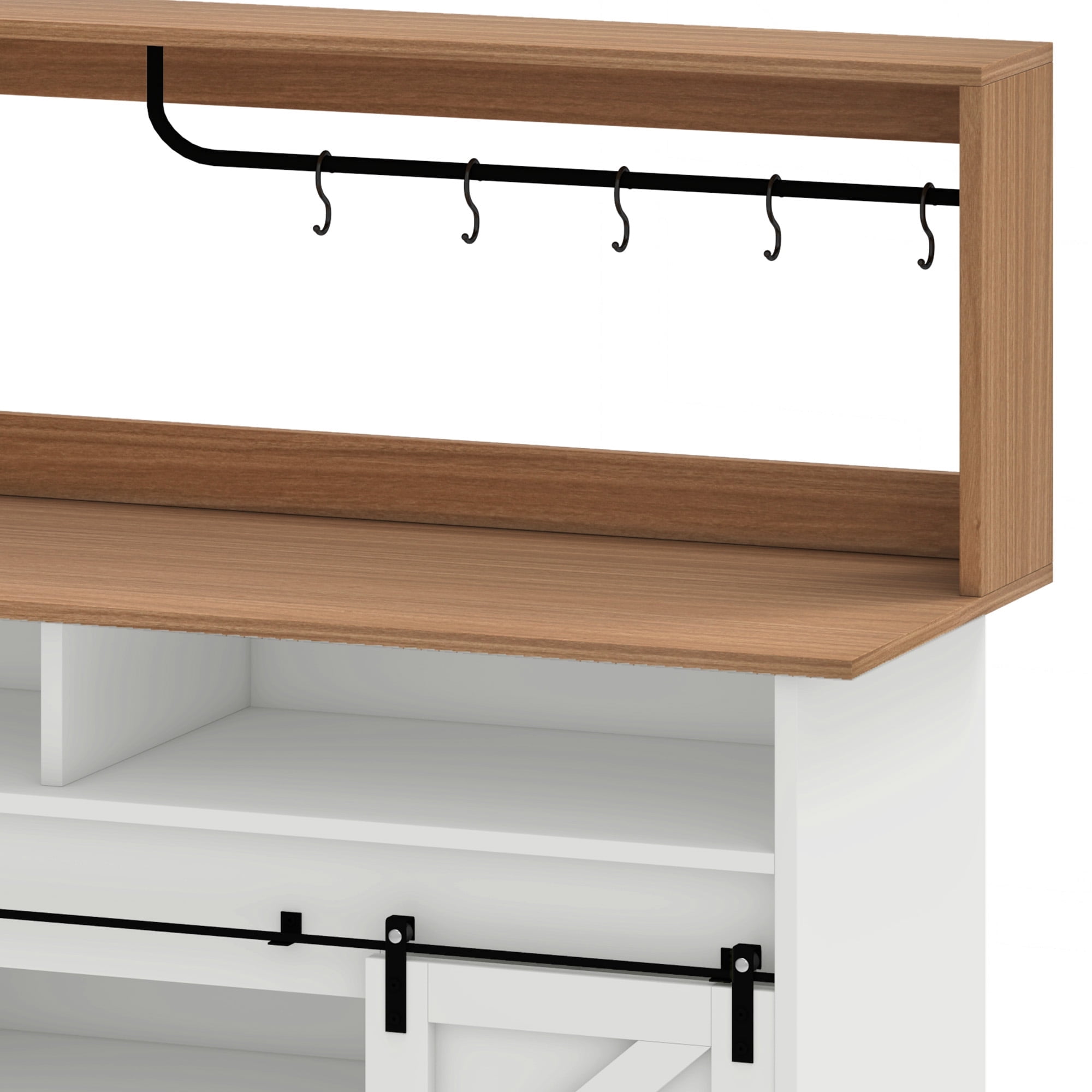 Uforic 52" Farmhouse Wine Cabinet, Sliding Barn Door Sideboard with Power Outlets & Goblet Holder (White)