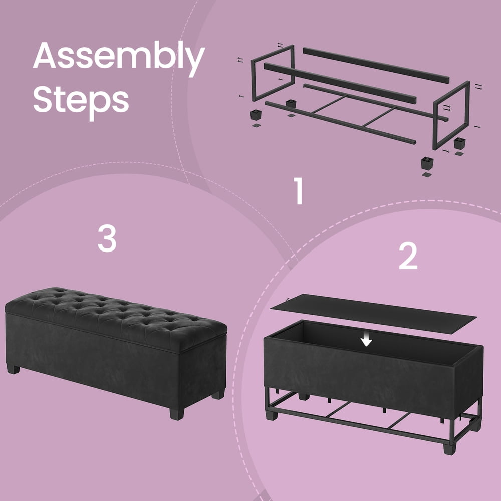 LEDREM Velvet Storage Ottoman Bench with Removable Cover, 43-Inch Long Foot Rest Stool for Bedroom Living Room, Holds 660 lbs, Ink Black