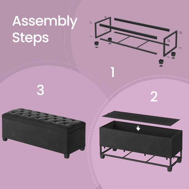 Ledrem Velvet Storage Ottoman Bench, 43-Inch, Ink Black photo 4