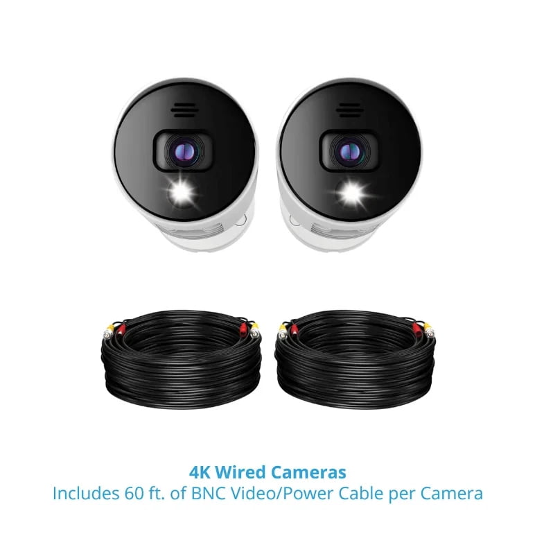 Night Owl CAM‑2PK‑DP8LSA – 4K UHD Wired Spotlight Bullet Cameras Audio Enabled / Night Vision, 2 Pack