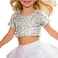 thumbnail image 3 of WOYY Girls Glitter Sequin Crop Top Metallic Shiny Performance Short Sleeve Tee, 3 of 3