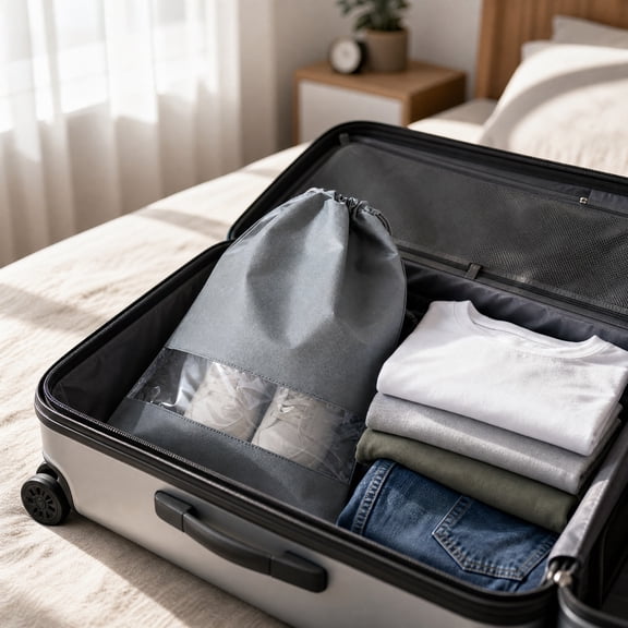 5Pcs Gray Travel Shoe Bags with Clear Window, 14.17×9.84 inch S, Non-Woven Drawstring, for Men Women Storage and Luggage